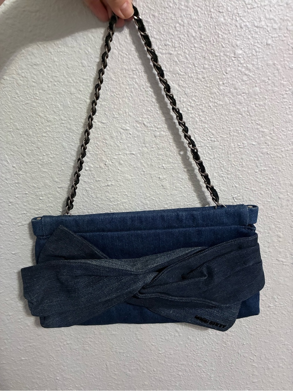 Miss Sixty Vintage Denim Knot Clutch Chain Bag